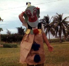 Bobo the clown does a funny trick for you; Halloween